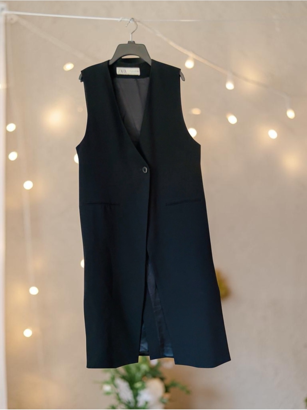 Zara Black Sleeveless Long Vest Blazer